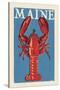 Maine - Lobster Woodblock-Lantern Press-Stretched Canvas