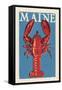 Maine - Lobster Woodblock-Lantern Press-Framed Stretched Canvas