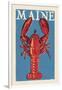 Maine - Lobster Woodblock-Lantern Press-Framed Art Print