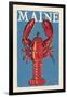 Maine - Lobster Woodblock-Lantern Press-Framed Art Print