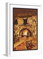 Maine - Lodge Interior-Lantern Press-Framed Art Print