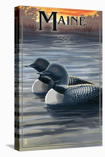 Maine - Loon Family-Lantern Press-Stretched Canvas