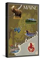 Maine Map and Icons-Lantern Press-Stretched Canvas