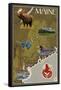 Maine Map and Icons-Lantern Press-Framed Stretched Canvas