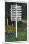 Maine - Mile Marker Sign Post of Odd Distances to Different Cities, Countries-Lantern Press-Mounted Art Print