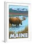 Maine - Moose Drinking in Lake-Lantern Press-Framed Art Print