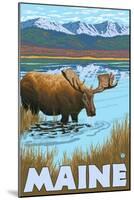 Maine - Moose Drinking in Lake-Lantern Press-Mounted Art Print