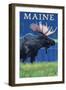 Maine - Moose in the Moonlight-Lantern Press-Framed Art Print