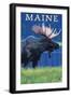 Maine - Moose in the Moonlight-Lantern Press-Framed Art Print