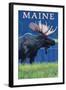 Maine - Moose in the Moonlight-Lantern Press-Framed Art Print