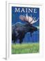 Maine - Moose in the Moonlight-Lantern Press-Framed Art Print