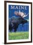 Maine - Moose in the Moonlight-Lantern Press-Framed Art Print