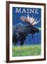 Maine - Moose in the Moonlight-Lantern Press-Framed Art Print