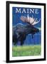 Maine - Moose in the Moonlight-Lantern Press-Framed Art Print