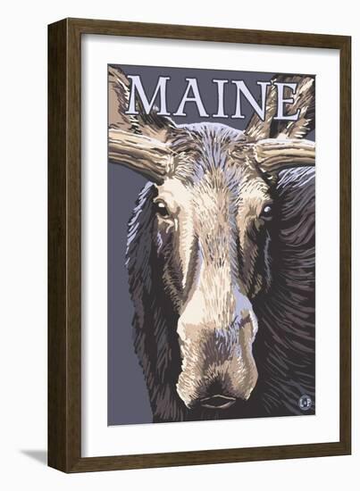 Maine - Moose Up Close-Lantern Press-Framed Art Print