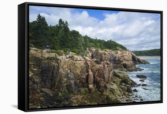 Maine, Mt. Desert Island, Acadia National Park, Cliffs by Sand Beach-Walter Bibikow-Framed Stretched Canvas