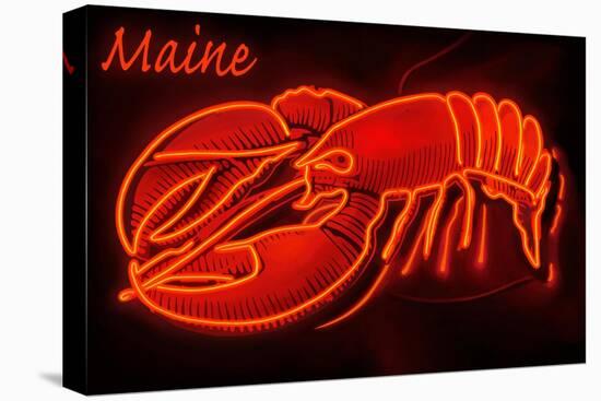 Maine - Neon Lobster Sign-Lantern Press-Stretched Canvas