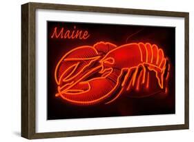 Maine - Neon Lobster Sign-Lantern Press-Framed Art Print