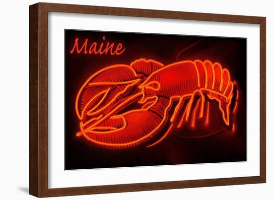 Maine - Neon Lobster Sign-Lantern Press-Framed Art Print