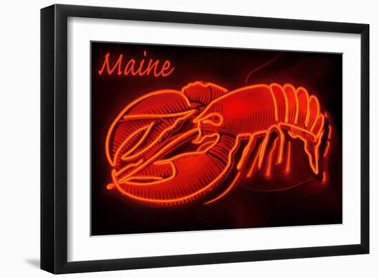 Maine - Neon Lobster Sign-Lantern Press-Framed Art Print