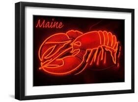 Maine - Neon Lobster Sign-Lantern Press-Framed Art Print