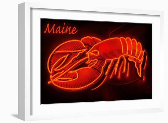 Maine - Neon Lobster Sign-Lantern Press-Framed Art Print