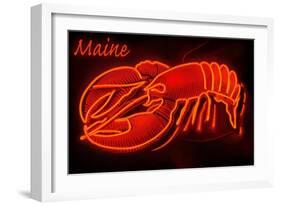 Maine - Neon Lobster Sign-Lantern Press-Framed Art Print