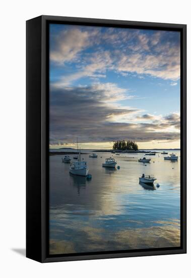 Maine, Newagen, Sunset Harbor View by the Cuckolds Islands-Walter Bibikow-Framed Stretched Canvas