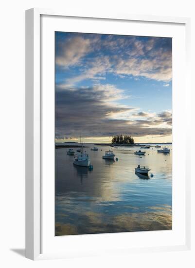 Maine, Newagen, Sunset Harbor View by the Cuckolds Islands-Walter Bibikow-Framed Photographic Print