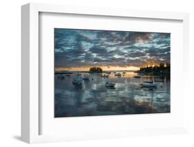 Maine, Newagen, Sunset Harbor View by the Cuckolds Islands-Walter Bibikow-Framed Photographic Print