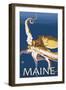 Maine - Octopus Scene-Lantern Press-Framed Art Print