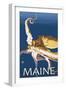 Maine - Octopus Scene-Lantern Press-Framed Art Print