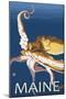 Maine - Octopus Scene-Lantern Press-Mounted Art Print