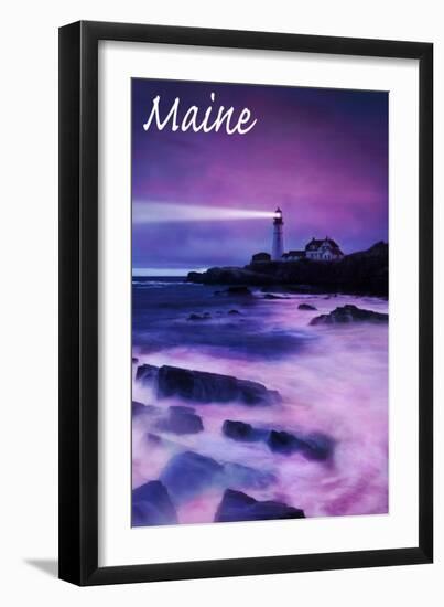 Maine - Portland Head Light at Dusk-Lantern Press-Framed Art Print