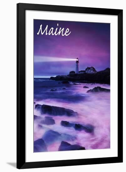 Maine - Portland Head Light at Dusk-Lantern Press-Framed Art Print