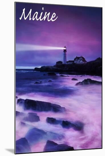 Maine - Portland Head Light at Dusk-Lantern Press-Mounted Art Print