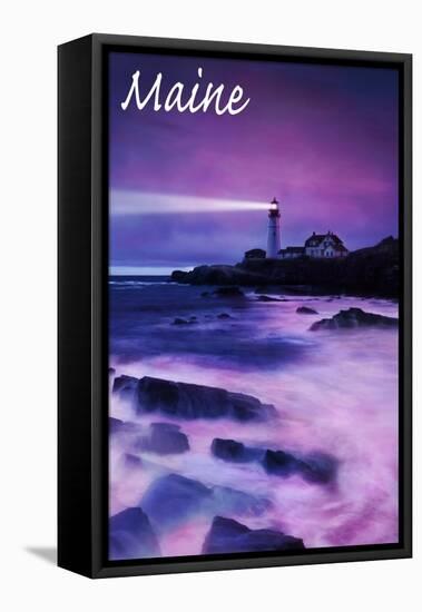 Maine - Portland Head Light at Dusk-Lantern Press-Framed Stretched Canvas