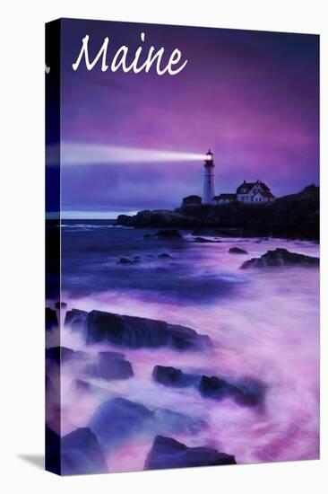 Maine - Portland Head Light at Dusk-Lantern Press-Stretched Canvas