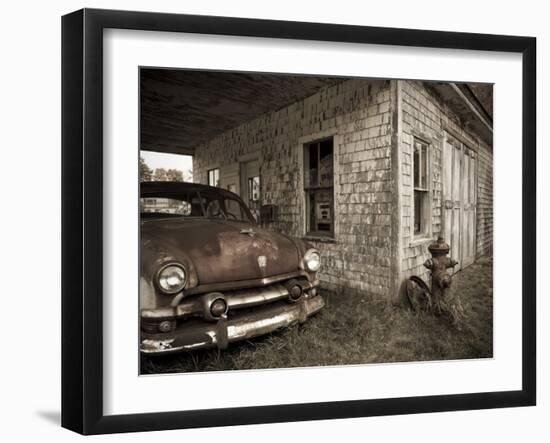 Maine, Potter, Old Gas Station, USA-Alan Copson-Framed Premium Photographic Print