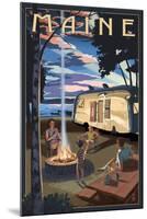 Maine - Retro Camper and Lake-Lantern Press-Mounted Art Print