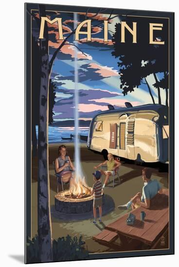 Maine - Retro Camper and Lake-Lantern Press-Mounted Art Print