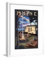 Maine - Retro Camper and Lake-Lantern Press-Framed Art Print