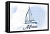Maine - Sailboat - Blue - Coastal Icon-Lantern Press-Framed Stretched Canvas