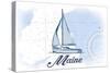 Maine - Sailboat - Blue - Coastal Icon-Lantern Press-Stretched Canvas