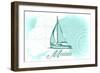 Maine - Sailboat - Teal - Coastal Icon-Lantern Press-Framed Art Print