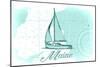 Maine - Sailboat - Teal - Coastal Icon-Lantern Press-Mounted Art Print