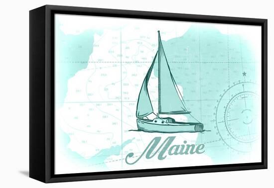 Maine - Sailboat - Teal - Coastal Icon-Lantern Press-Framed Stretched Canvas