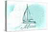 Maine - Sailboat - Teal - Coastal Icon-Lantern Press-Stretched Canvas