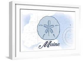 Maine - Sand Dollar - Blue - Coastal Icon-Lantern Press-Framed Art Print