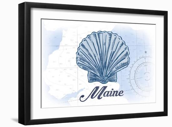 Maine - Scallop Shell - Blue - Coastal Icon-Lantern Press-Framed Art Print